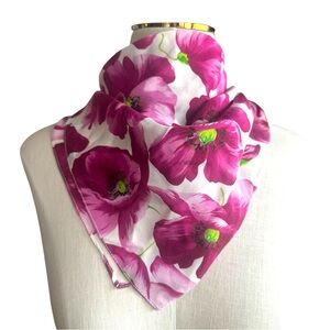 Dolce & Gabbana White Silk Scarf with Fuchsia Floral Print